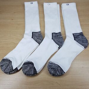 CALVIN KLEIN Mens Crew Socks White 3-Pack Solid CK Logo